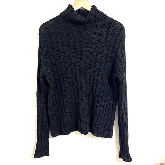Vintage 90’s Polo Ralph Lauren Linen Ribbed Turtle Neck Sweater Black Size M - Picture 1 of 11